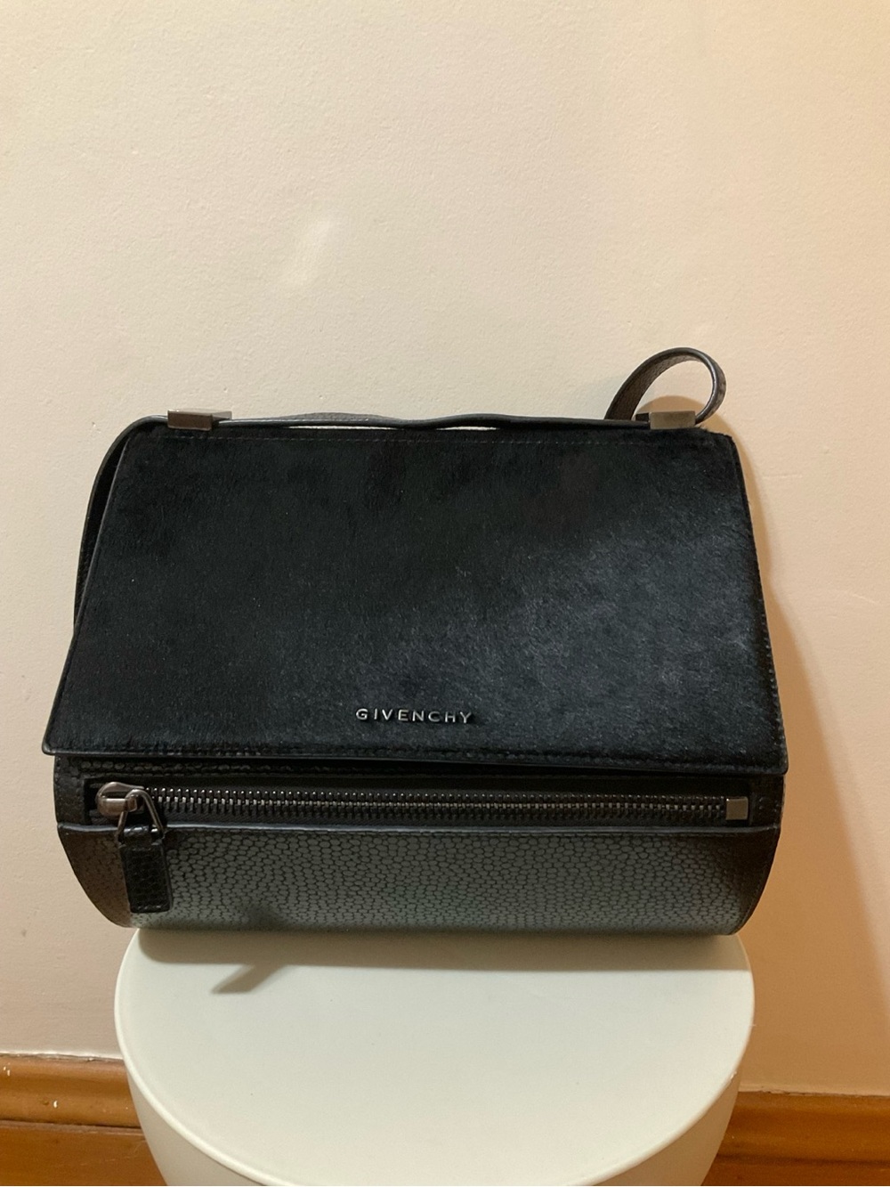 Givenchy Pandora Box Medium Black Calf Hair Leather Crossbody Bag